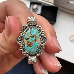 2 sterling and turquoise Navajo southwestern style handmade rings